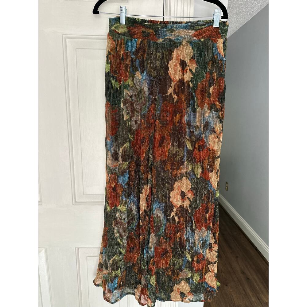 NWOT 12th Tribe Kaia Metallic Floral Print Flowy Earth Tones Pants Sz L READ - Picture 2 of 11